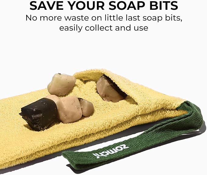 ZOMCHI Bar Soap Saver Bag with Different Roughness, Exfoliating Soap Bag, Soap Pouch for Body Wash (2 Pieces, Yellow)