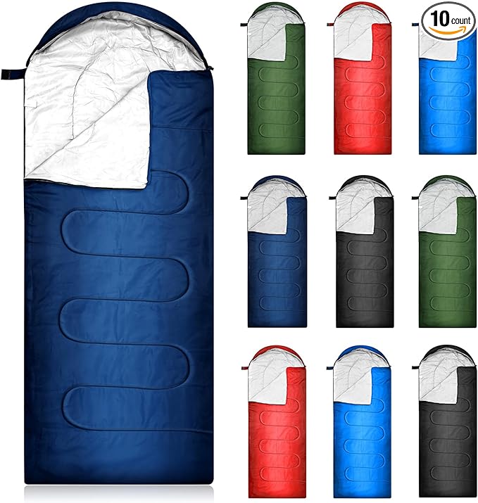 Tranqun 10 Pcs Sleeping Bags Bulk for Adults Sleeping Bag Liner Cold Weather 4 Seasons Camping Gear Equipment Lightweight ...