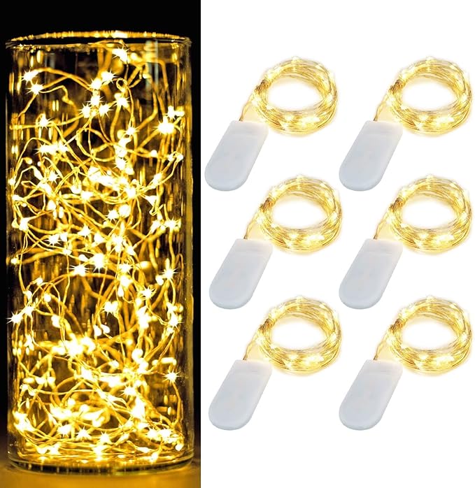 6 Pack 7Ft Starry String Lights No Remote Waterproof Fairy String Lights 20 Micro Starry LEDs On Silver Wire CR2032 Batter...