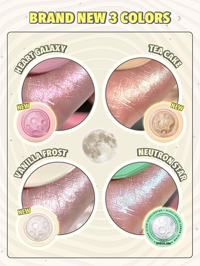SHEGLAM Lunar Glow Highlighter Face Highlighter Multichrome Glitter Shimmer Highlighter Makeup Eye Face Body Highlighter Illuminator, Silky Creamy Eyeshadow-Tea Cake