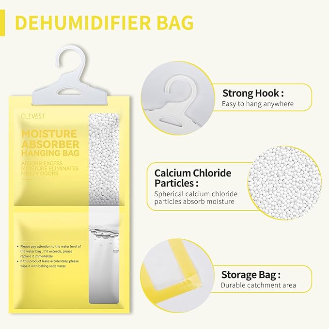 CLEVAST Moisture Absorbers Packets 10 Pack, Dehumidifier Bags for Closet, Scented Hanging Humidity Absorber in Wardrobes, Bedrooms, Bathrooms (Lemon)