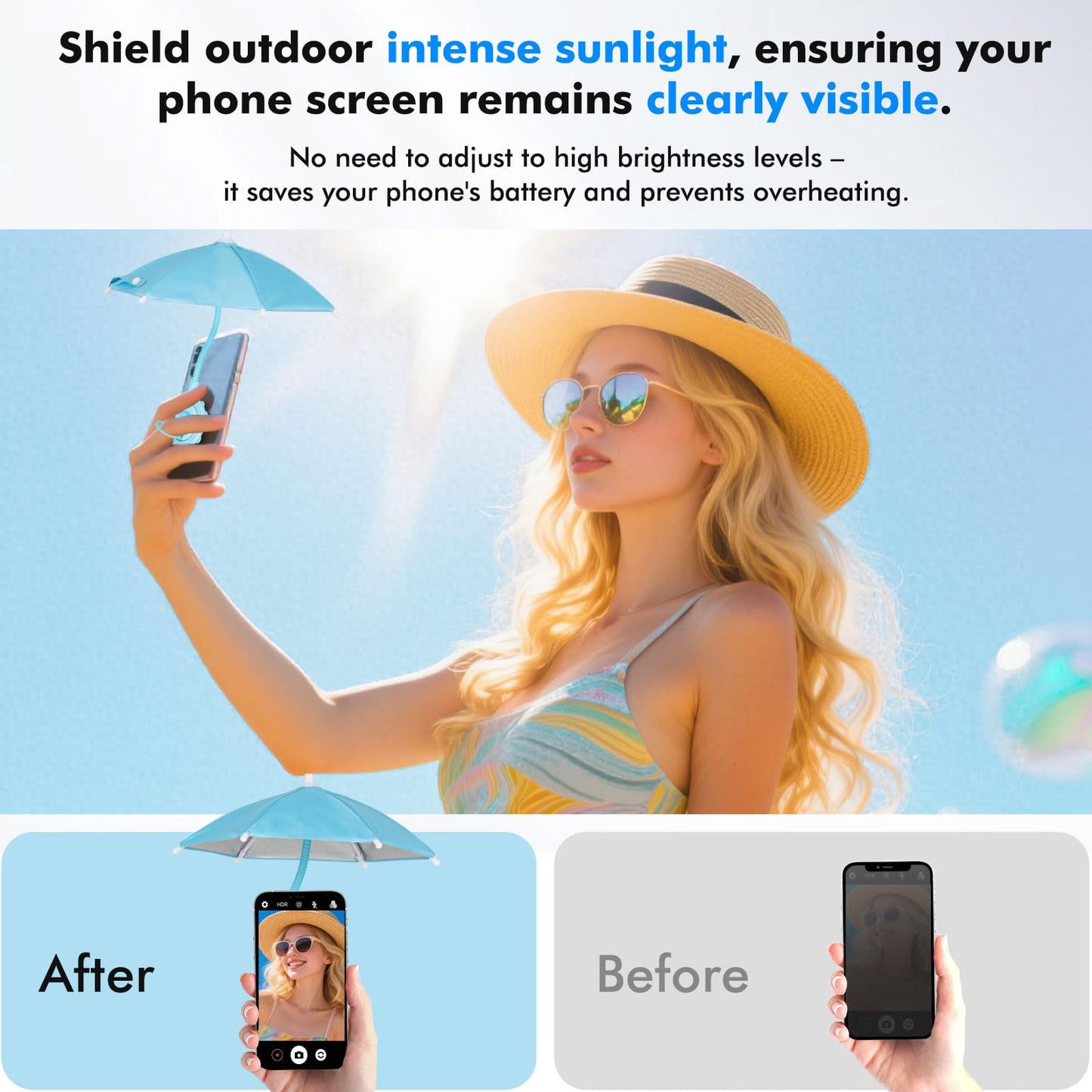 Amusight Phone Umbrella For Sun, Universal Adjustable Umbrella Phone Shade With Strong Suction Cup,Outdoor Anti-Reflective Glare