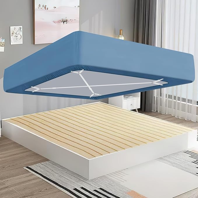 Morcheiong 2 Pack Bed Sheet Fasteners Straps Adjustable Bed Sheet Holder Bands with Sheet Clips for Bedding Stays Bedsheet Tie Downs - White