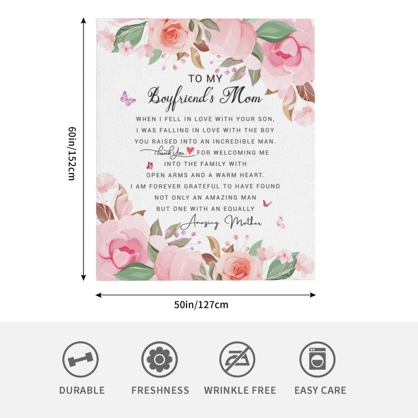 Vepvlahu Gifts for Boyfriends Moms Throw Blanket 60"X50", Boyfriend Mom Gift, Retirement Birthday Gifts for Boyfriends Moms from Girlfriend, Gift for Mother in Law/Boyfriend's Mom