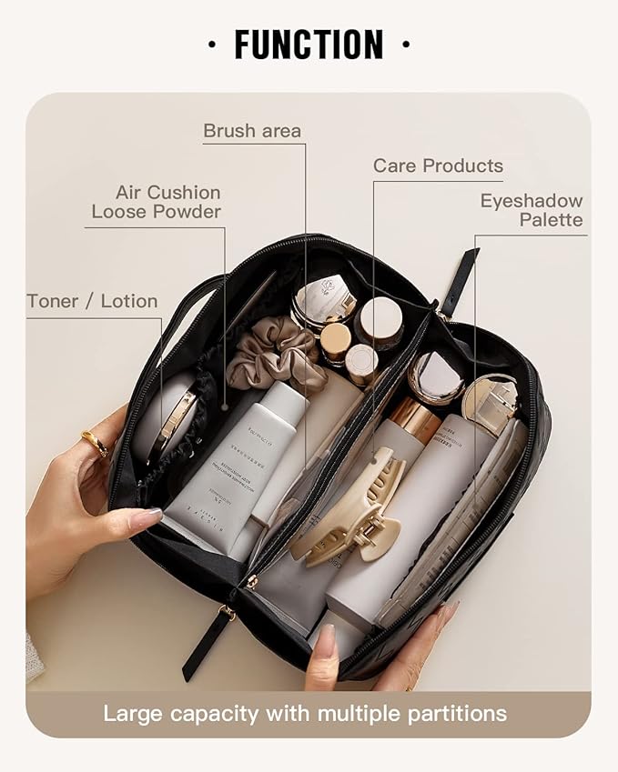 EACHY Travel Makeup Bag,Large Capacity Cosmetic Bags for Women,Waterproof Portable Pouch Open Flat Toiletry Bag Pattern Makeup Bag