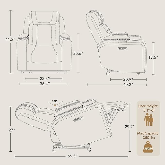 Watson & Whitely Genuine Leather Electric Recliner Chairs, Oversized Super Zero Gravity Recliner Triple-Motor W Adjustable Lumbar Headrest Support & Hidden Storage, Saddle Brown
