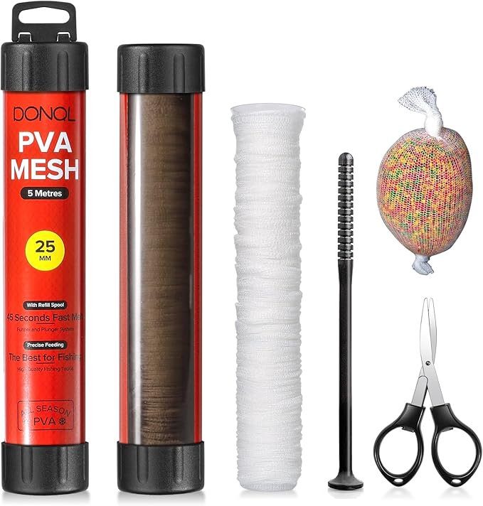 DONQL 5M PVA Mesh Carp Fishing with Scissors, PVA Bags Carp Fishing, 45" Fast Water Soluble Mesh Bags Refill Bait
