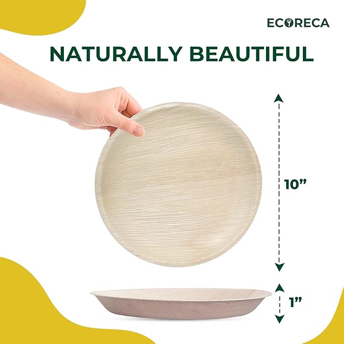 50-Pack Biodegradable Palm Leaf Dinnerware Set | 10-Inch Round Plates |Eco-Friendly and Microwave Safe | Disposable Party Plates, BBQ | Weddings & Catering | Camping Essentials.