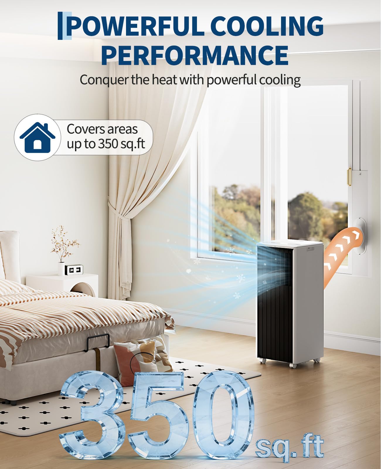 Garvee 8000 BTU Portable Air Conditioner, 3-in-1 Cooling, Dehumidifying & Fan for Rooms Up to 350 Sq. Ft | Quiet Sleep Mode | Energy-Saving 24-Hr Timer | AC Unit w/Remote & Full Window Kit, Black