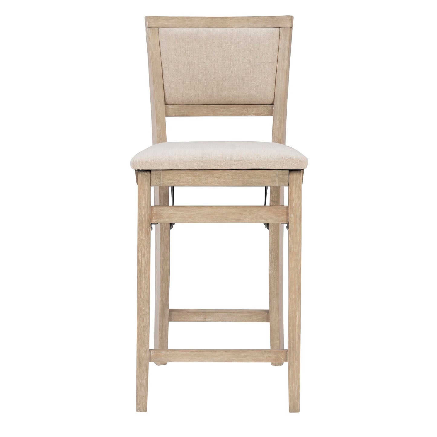 Linon Keira Natural Rustic Wooden Folding Counter Stool with Beige Upholstered Seat and Back