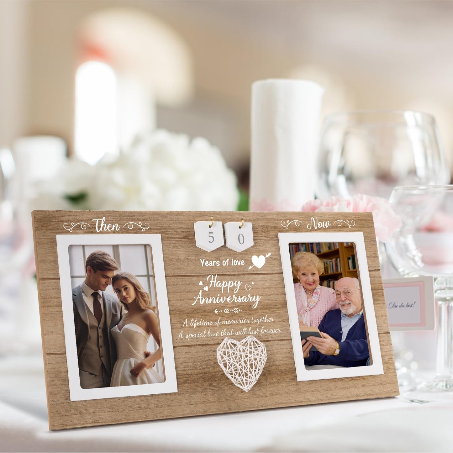 Calibron Then & Now Anniversary Wedding Gifts for Couples,1-99 Years Anniversary Picture Frame, Bridal Shower Photo Frame Holds 2pcs 4x6 Pictures