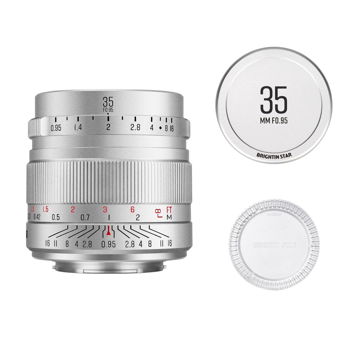 Brightin Star 35mm F0.95 APS-C Manual Focus Prime Lens for Fujifilm XF Mount Mirrorless Cameras, Large Aperture Fixed Lens, Fit for XT5, XT4, XT30, XPRO3/1, XT200, XS10, XA7, XE4, XH1(Silver)