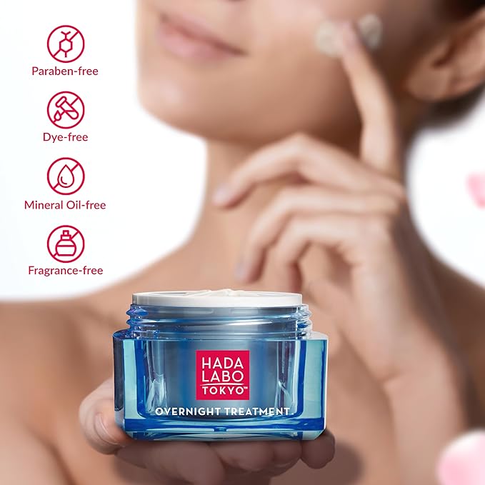 Hada Labo Tokyo Anti-Aging Overnight Treatment, Hyaluronic Acid Night Cream for Intense Hydration, Skin Renewal With Collagen, Japanese Honeysuckle, Soy Peptides, Moisturizing Face Cream, 1.76 oz