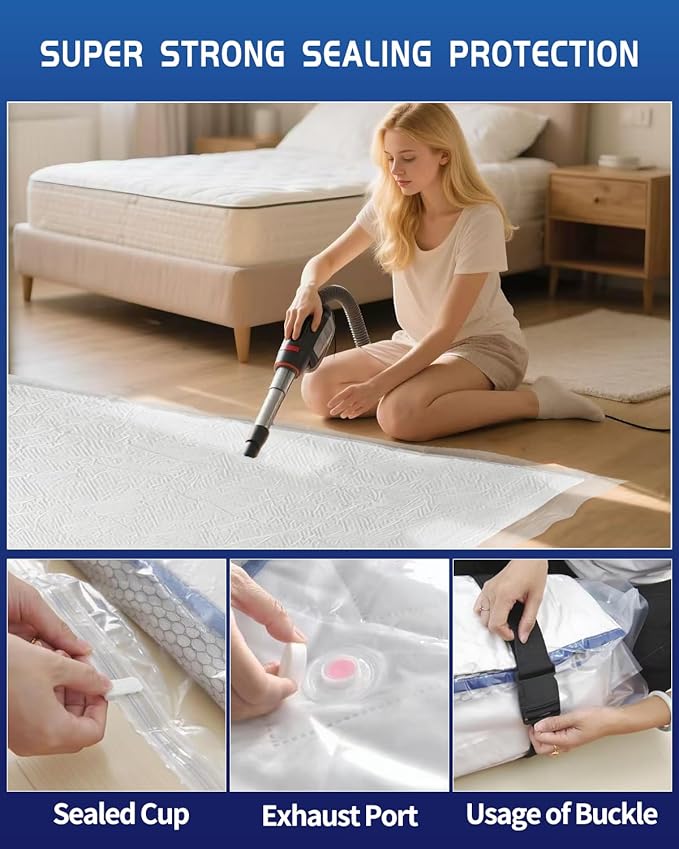 King/Cal-King Foam Mattress Vacuum Bag for Moving，9-Layer Heavy Duty Mattress Bags for Moving & Storage, Leakproof Vacuum Seal Bags for Clothing with Straps