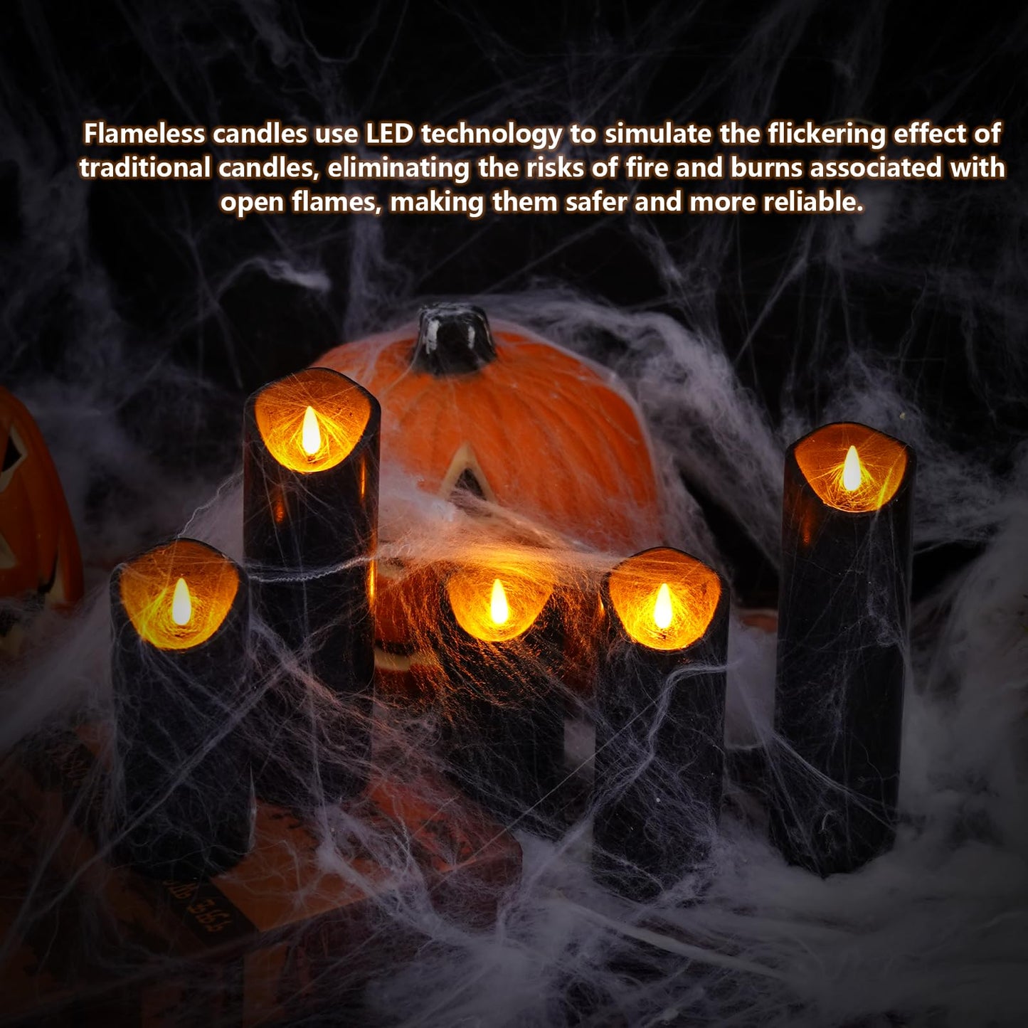 Nimiko Flickering Flameless Candles with Remote Control and Timer Set of 5 Pc Real Wax LED Pillar Candles, Battery Operated Candles（D2.2×H5/5.5"/6"/7"/8"） Home Decor Flameless Candles（Black）