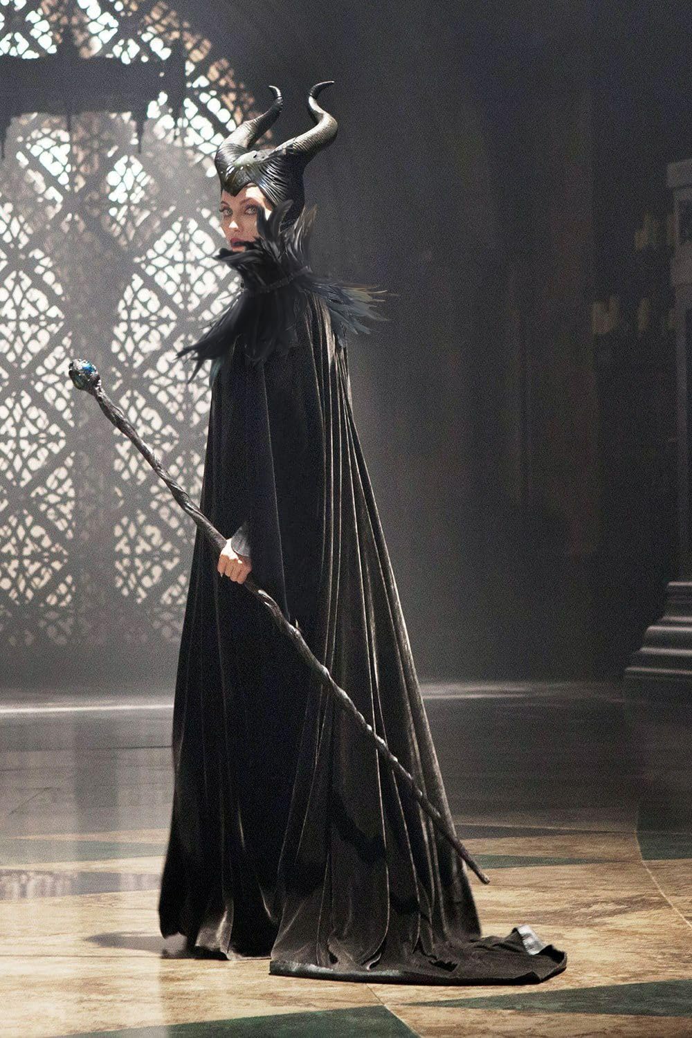 HOMELEX Evil Queen Horns with Feather Cape Shawl Set Black Halloween Costume for Women