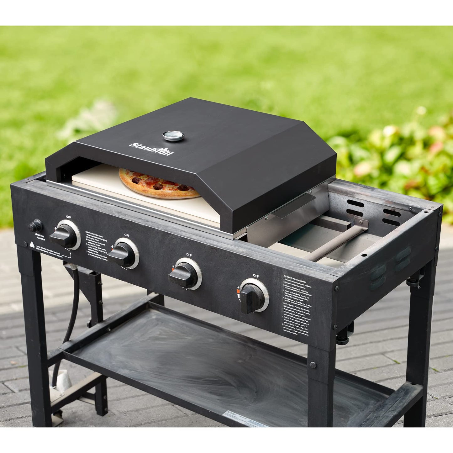Stanbroil Pizza Oven for Blackstone 36" Gas Griddle Cooking Station, Outdoor Pizza Maker with Side Panels and Temperature Gauge, 17.7 in. x 13.7 in. Pizza Stone