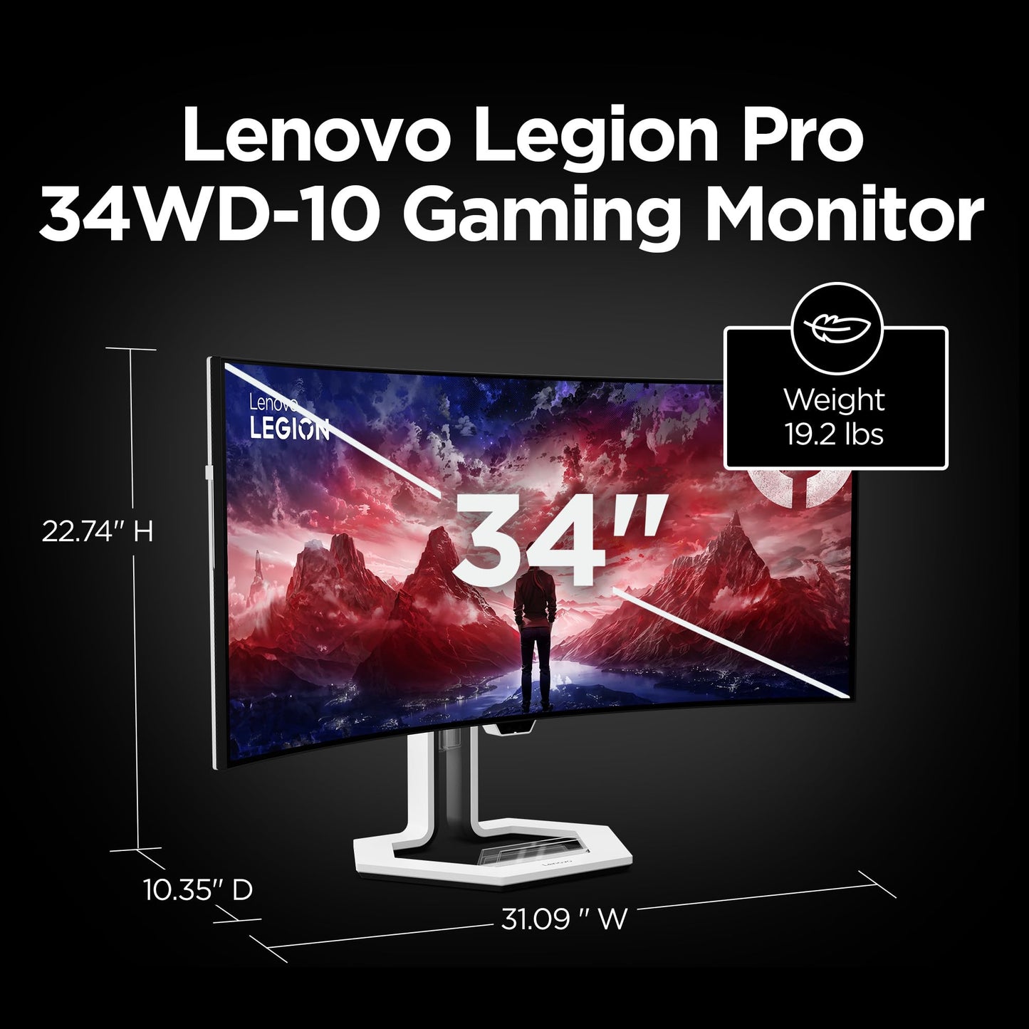 Lenovo Legion Pro 34WD-10 Curved Gaming Monitor – 34" WQHD OLED – 240Hz – AMD FreeSync™ PremiumPro – HDR TB400 – 0.03ms MPRT – KVM, USB-C, HDMI 2.1, DP 1.4 – Ergonomic Tilt Stand – Raven Black