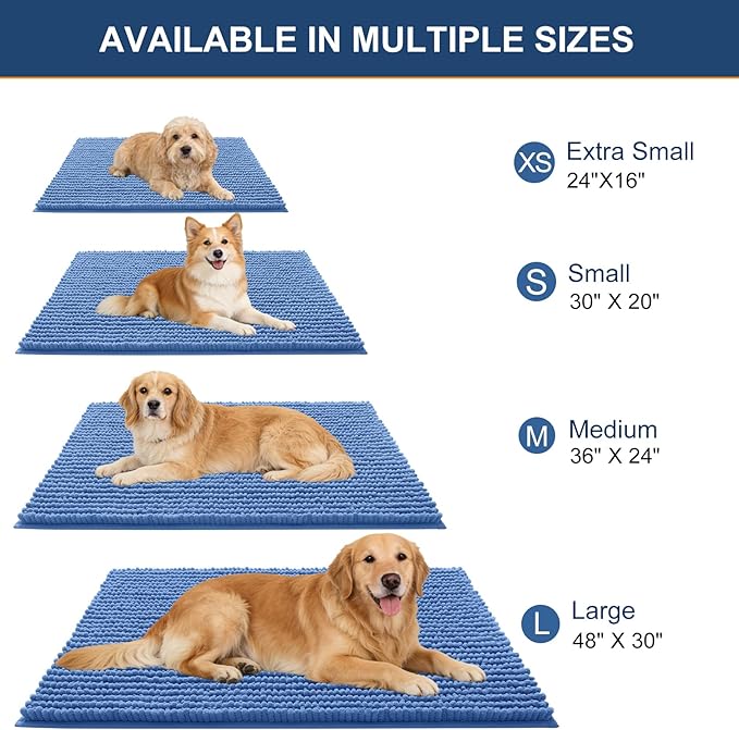 OLANLY Dog Door Mat for Muddy Paws 30x20, Ultra Absorbent Chenille Mud Doormat, Non-Slip Washable and Dirt Trapping Doormat for Indoor Entryway, Quick-Dry Indoor Pet Bed Mats for Dogs, Cornflower Blue