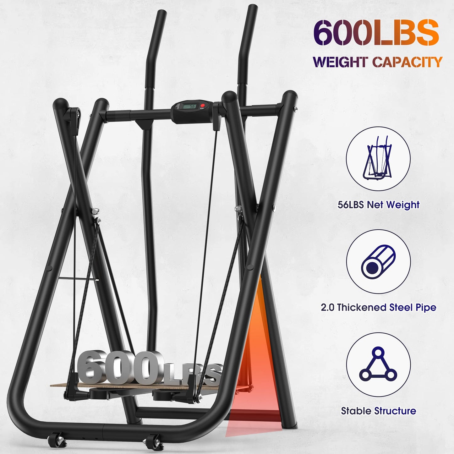 FovemiG Air Walk Elliptical Glider Machine,Ellipse Machine for Home Cross-Training Arm/Leg Cardio Workout Equipment,Fully Assembled Low-Impact Design for Home Gym,600LBS Loading Capacity-New Version