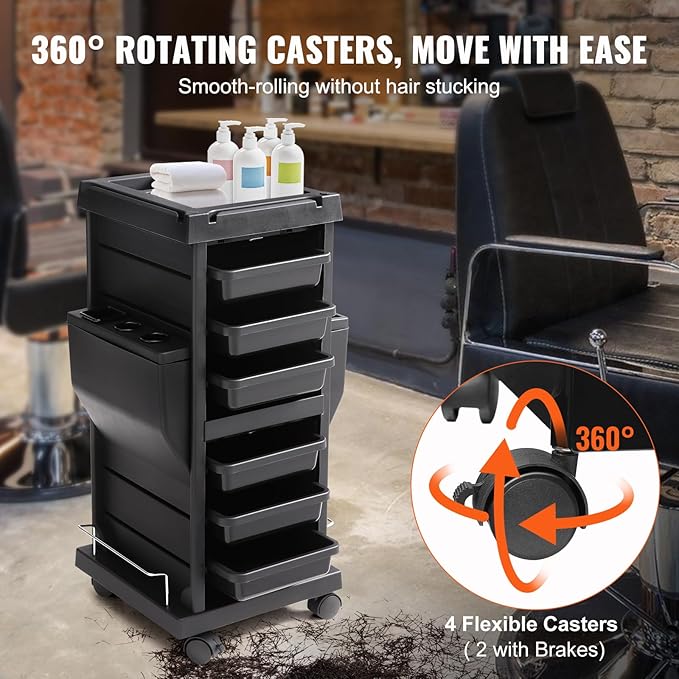 VEVOR Ultimate Trolley Cart, Salon Trolley with 6 Detachable Trays & Appliance Holder, Durable Salon Rolling Cart with Locking Casters for SPA & Beauty & Tattoo & Hairdressing