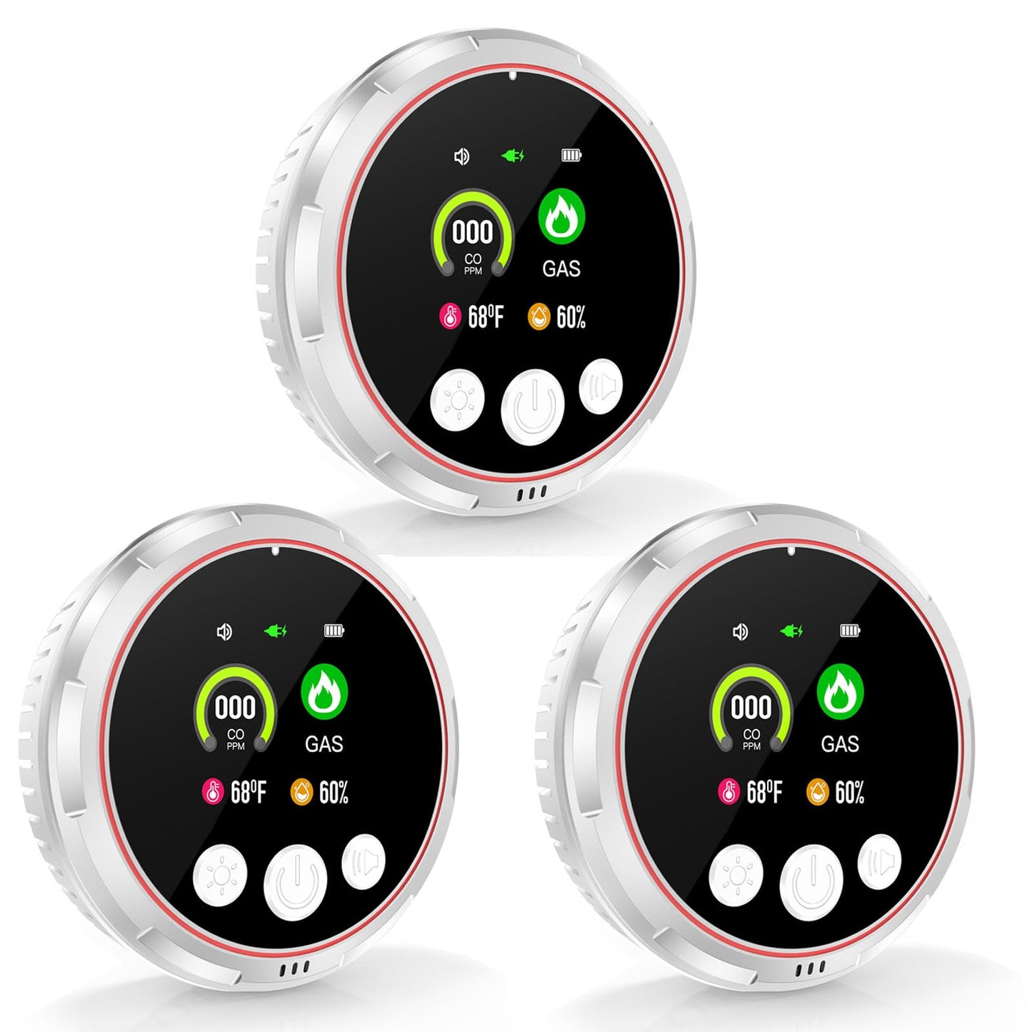 3 Pack 4-in-1 Carbon Monoxide Detectors &Natural Gas Leak Detector, Portable Carbon Monoxide Detectors Plug in & Battery Backup, HD Screen Display