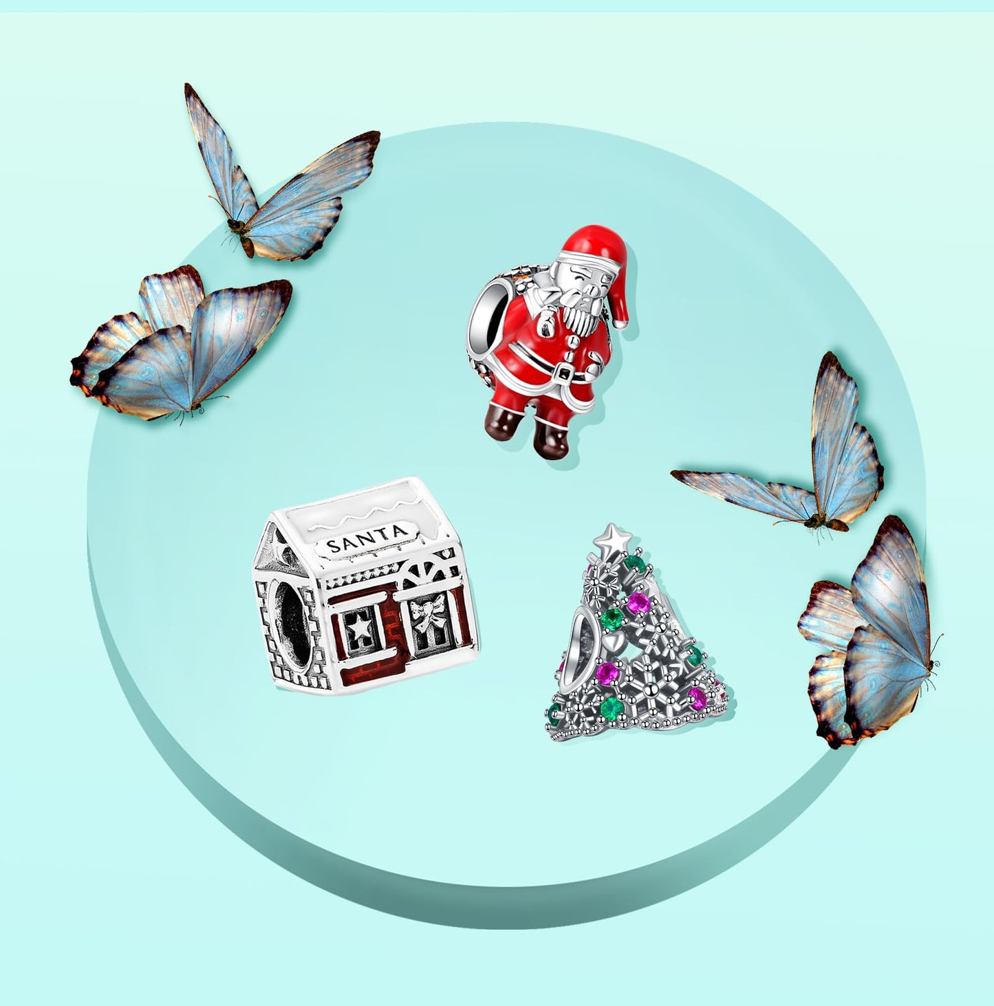 Annmors 925 Sterling Silver Charms fit Bracelets Necklaces Christmas Santa Tree House Dangle Beads with 5A Cubic Zirconia Christ