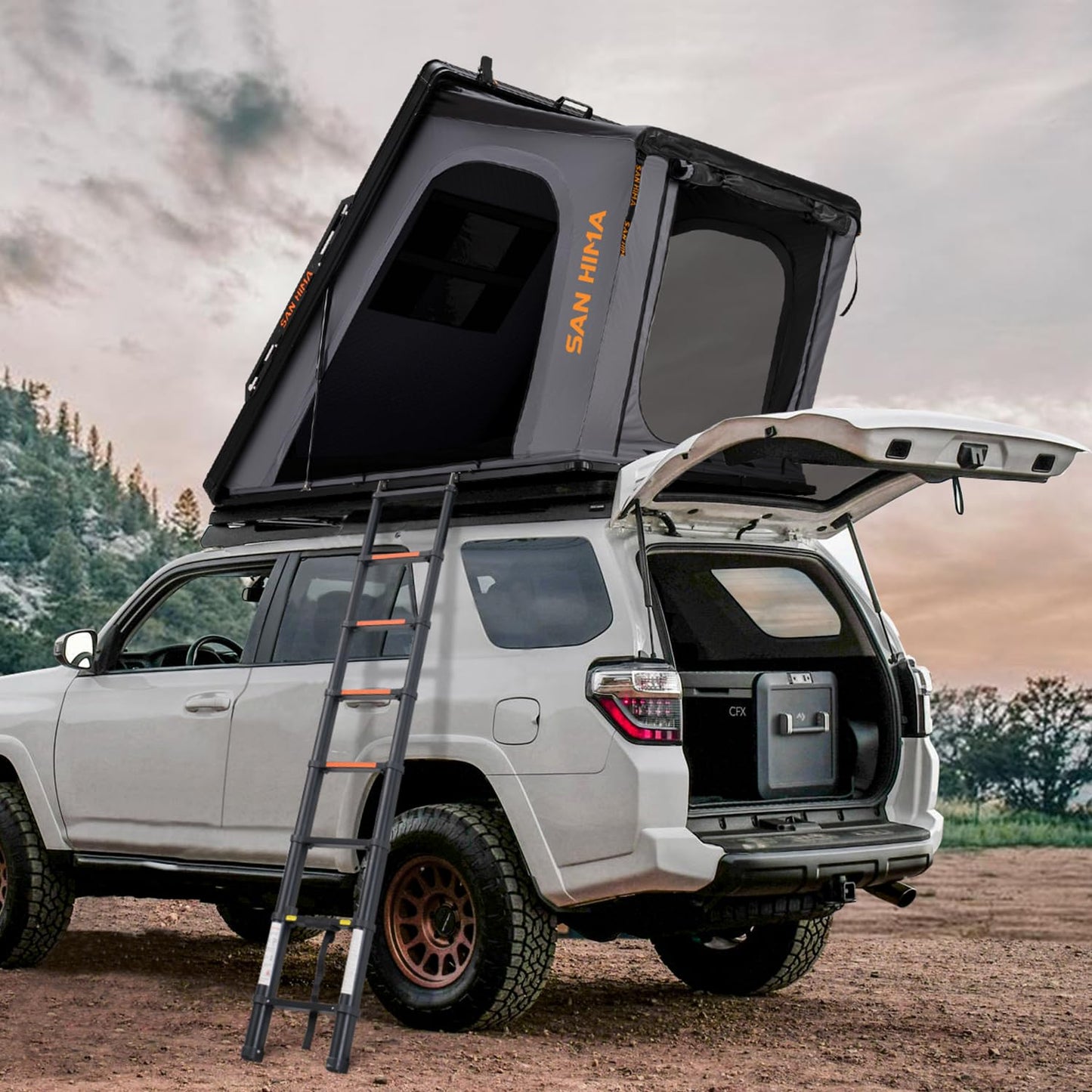 Sanhima Rooftop Tent Hard Shell - Hotham Overland Aluminium Roof Top Tent w/Larger Space, Full Ceiling LED Light & Skyview Window, 2” Thick Mattress, for Car SUV Truck Camping, 2-3 People, Gray