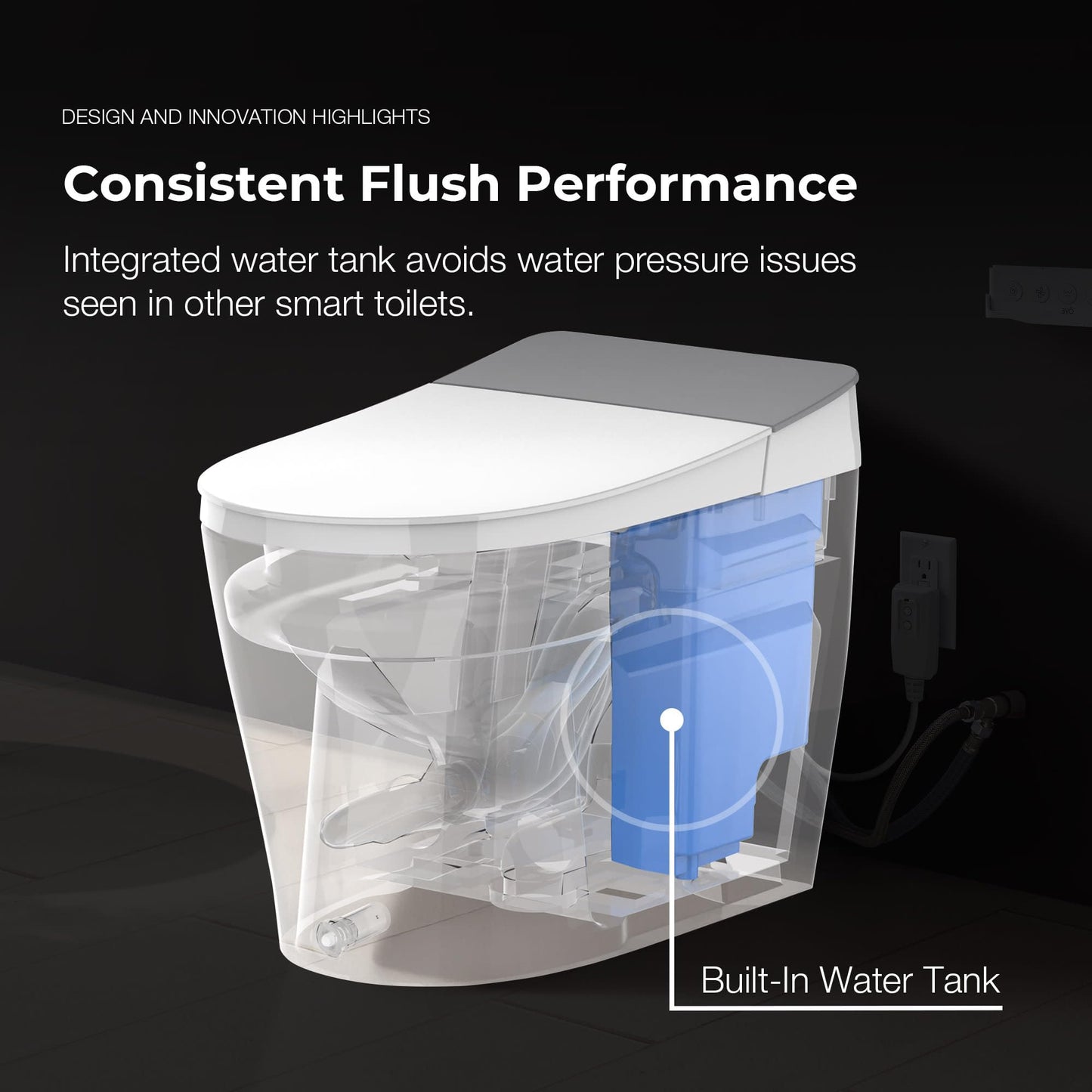OVE Decors Clarke Dual-Flush Hands-Free Smart Bidet Toilet with Built-in Tank