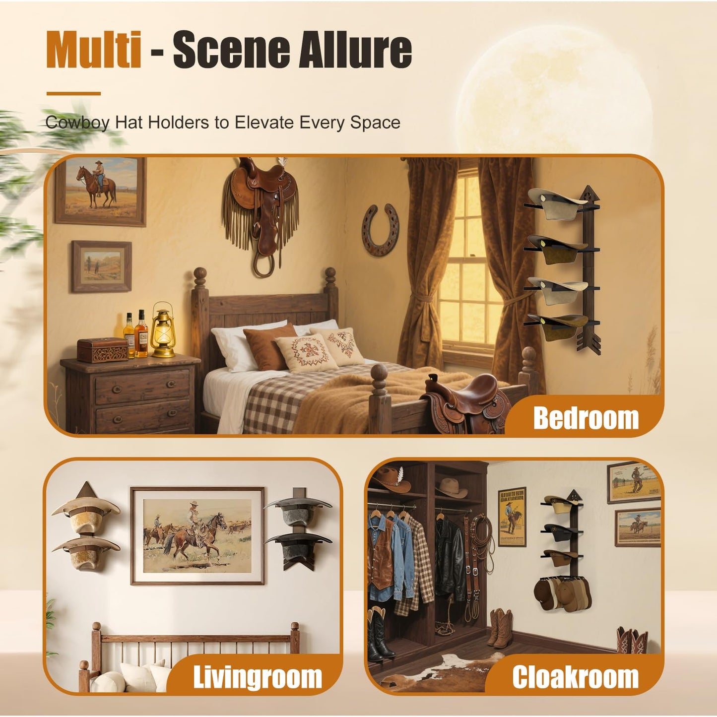 Cowboy Hat Rack -Cowboy hat holder for wall With Heavy- Organize and Display Your Hats with Ease, Wall Mounted Hat Hanger Western Decor for Cowboy Hats- Ideal Western Decor