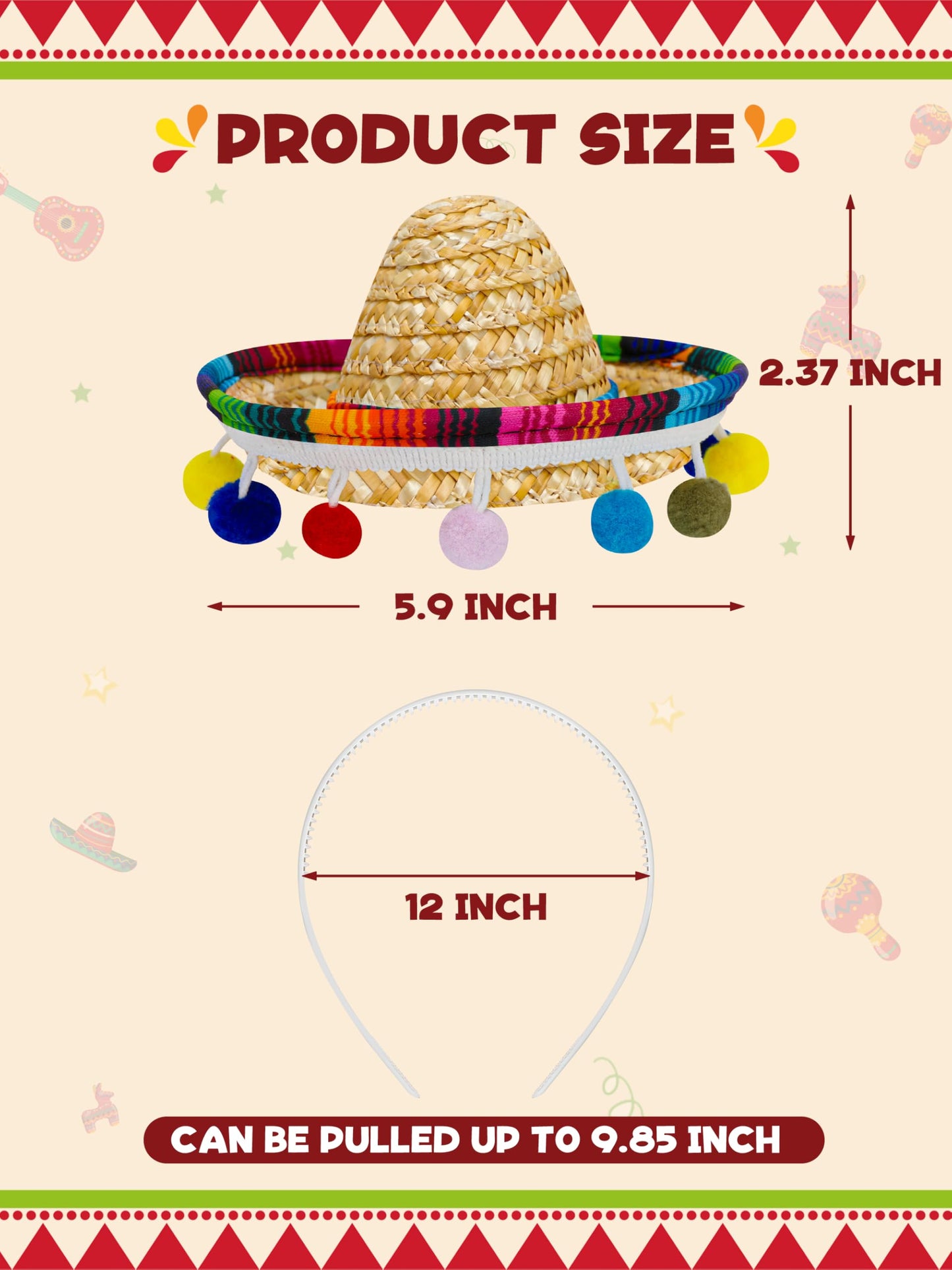 Cinco De Mayo Mini Sombrero Headbands with Fiesta Party Costume Theme