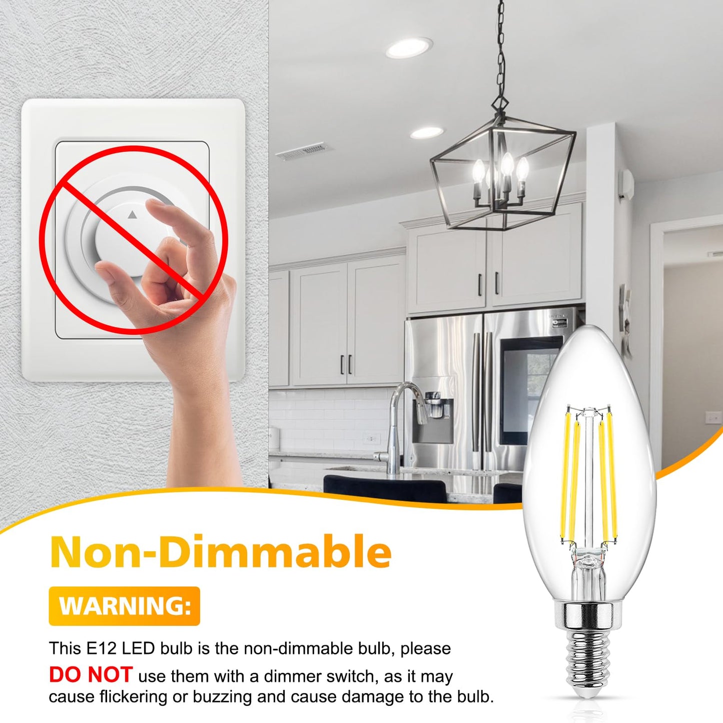 Ascher E12 Candelabra LED Light Bulbs 60 Watt Equivalent, Daylight White 5000K, Non-Dimmable, 550 Lumen, Clear LED Filament Candle Bulbs, Pack of 5