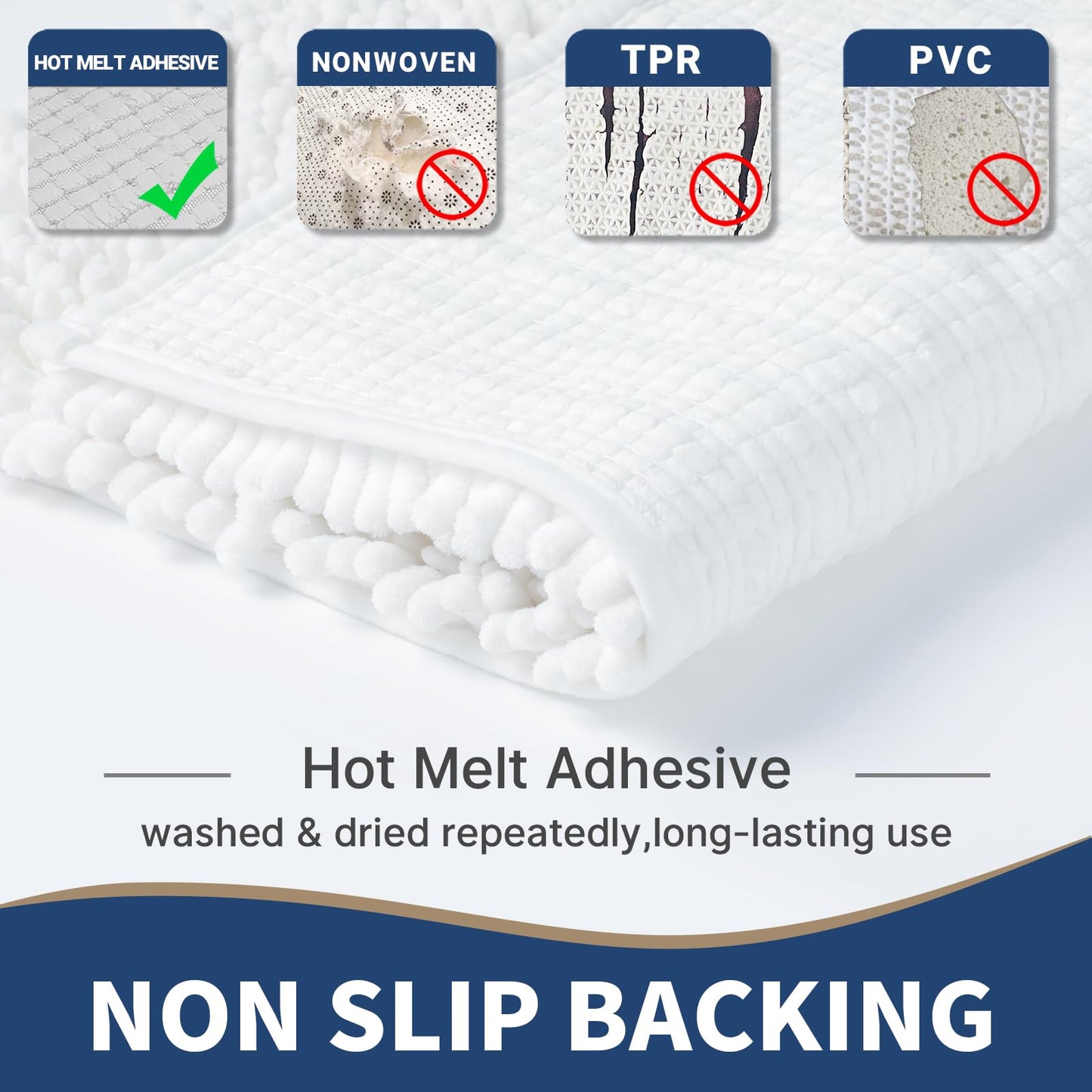 Yimobra Bathroom Rugs Sets 2 Piece - Luxury Chenille Shaggy Bath Mat, Super Absorbent & Non Slip & Quick Dry, Soft Thick Bathroom Carpet for Tub Shower Floor, Machine Washable, 32x20+24x17 Inch, White