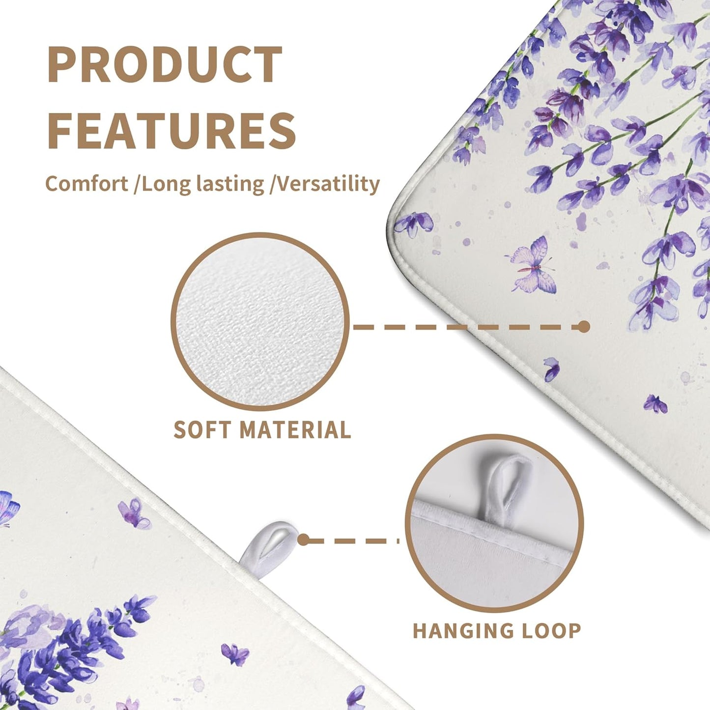 Purple Lavender Dish Drying Mat for Kitchen Counter Spring Summer Flower Floral Dishes Drainer Mats Absorbent Microfiber Dish Drying Pad Washable Dish Draining Mat Extra Large 18x24 Inch