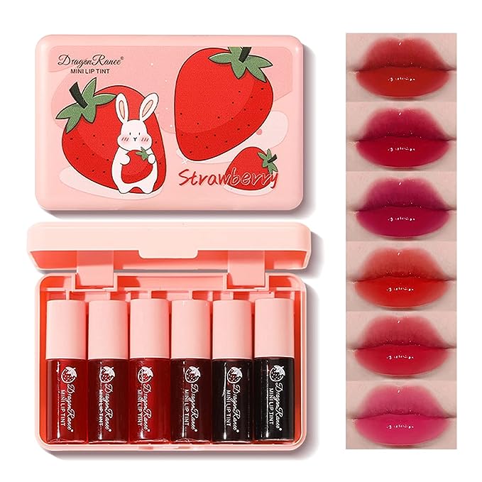 Eakroo 6 Colors Lip Tint Stain Mini Liquid Lipstick, Lip Gloss for Women, Blush for Cheeks, Lip Stain Long Lasting Waterpr...