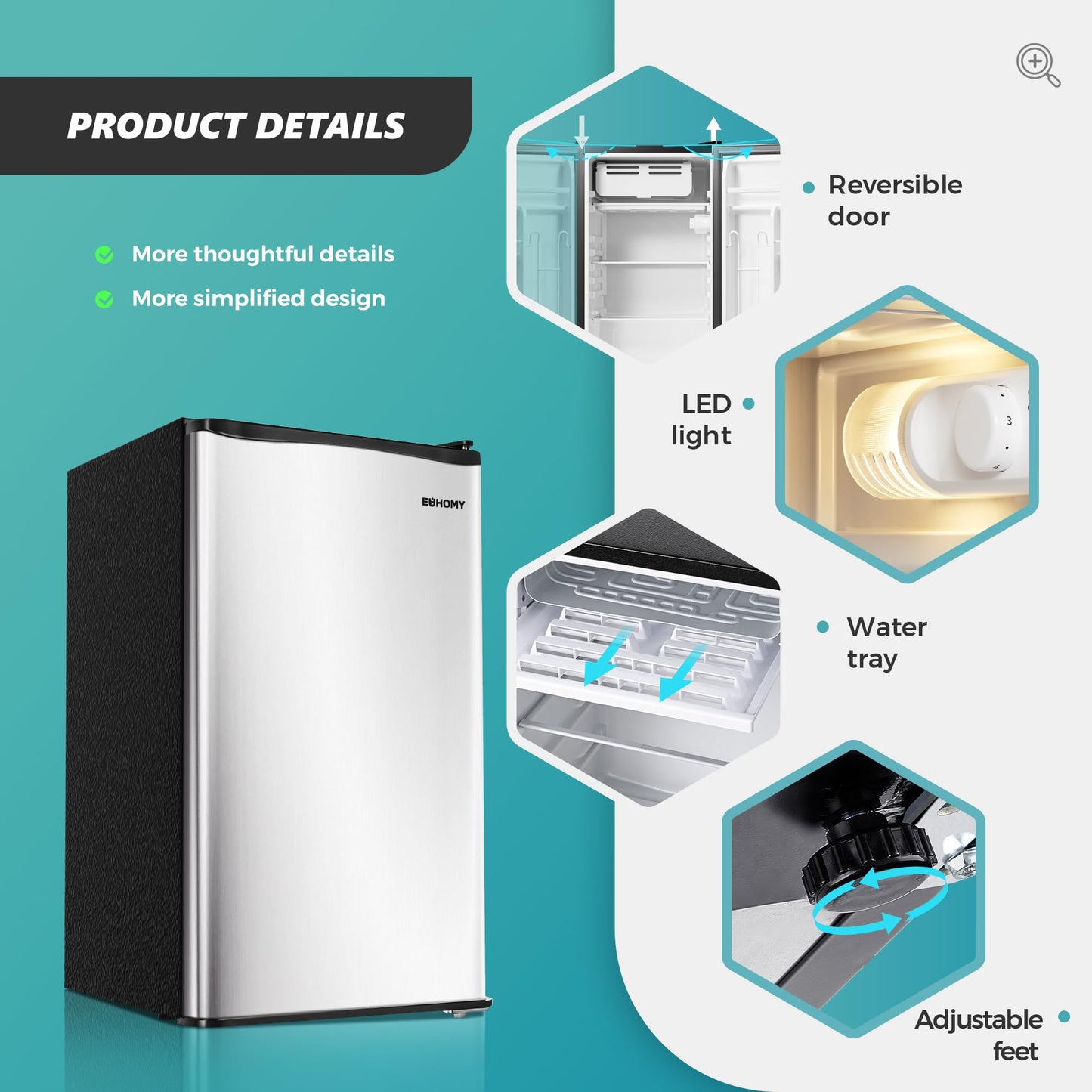 EUHOMY 3.2 Cu.Ft Mini Fridge with Freezer, Single Door Compact Refrigerator, Energy Saving, Mini Refrigerator Adjustable Thermostat, Mini fridge for Bedroom, Dorm, Office, Silver