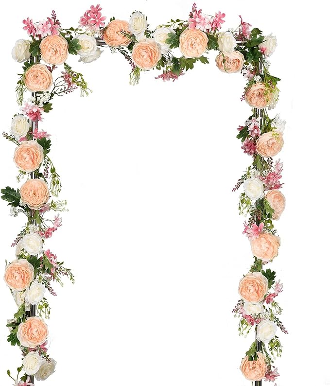 DearHouse 2Pcs Artificial Peony Flower Garland - Silk Peony Garland with Pink and White Flowers for Wedding Party Table Decoration,6ft/Strand