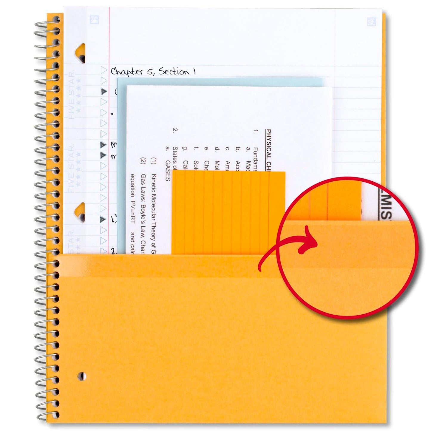 Five Star Spiral Notebook + Study App, 5 Subject, College Ruled Paper, 8-1/2" x 11", 200 Sheets, Fights Ink Bleed, Water Resistant Cover, Black (72081)