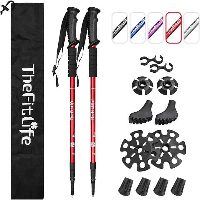 TheFitLife Nordic Walking Trekking Poles - 2 Sticks with Anti-Shock and Quick Lock System, Telescopic, Collapsible, Ultral...