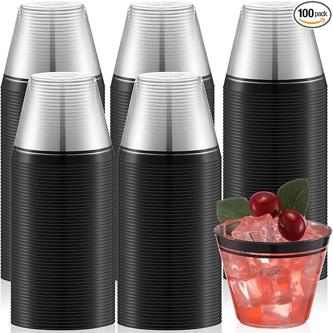 Skylety 100 Pcs Valentines Day Plastic Wine Cups 9 oz Disposable Clear Drinking Cup Wine Glasses Wedding Drinking Tumblers...