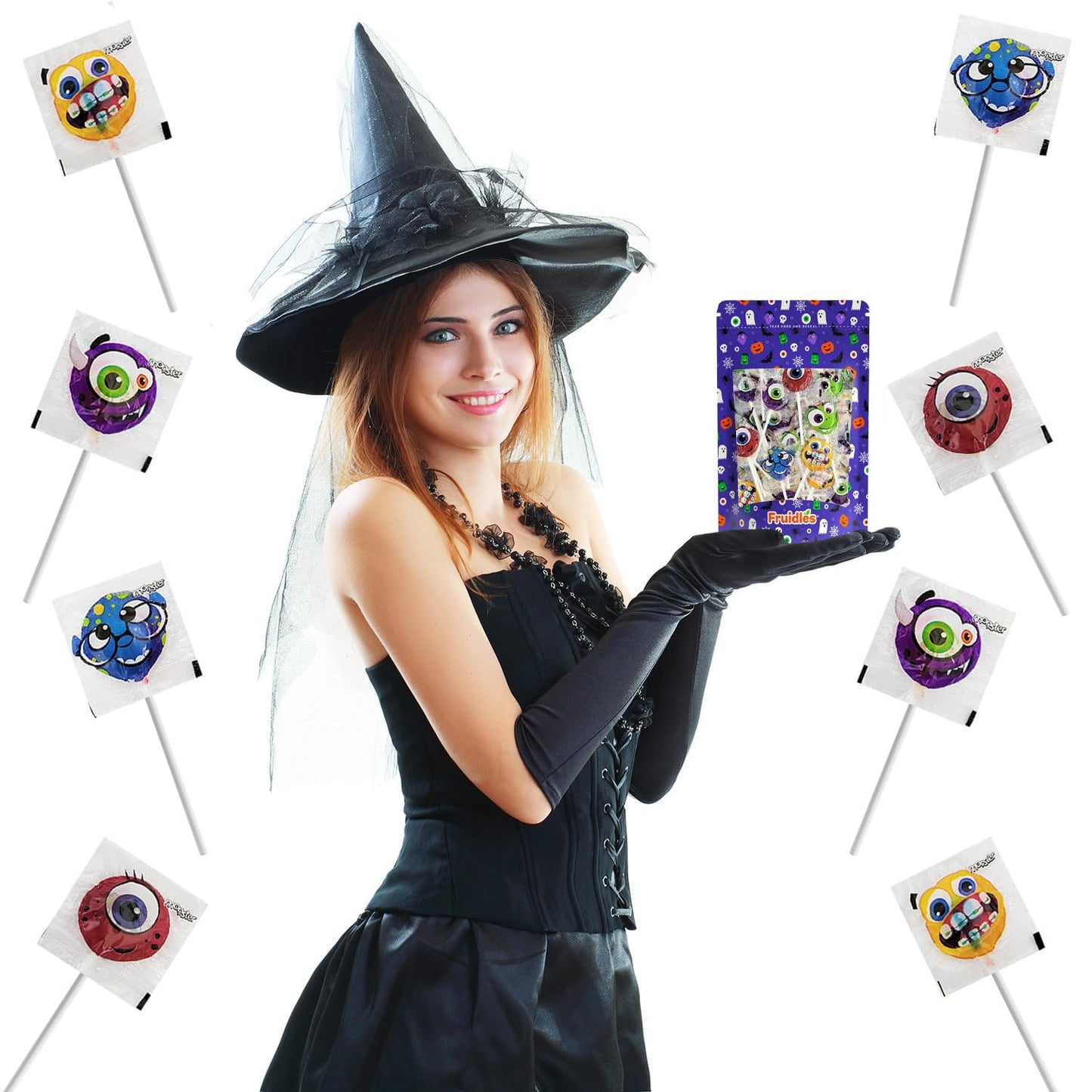 Fruidles Halloween Monster Lollipop, Monster Variety Suckers Candy, Great for Halloween Goody Bag Fillers, Individually Wrapped (Half-Pound)