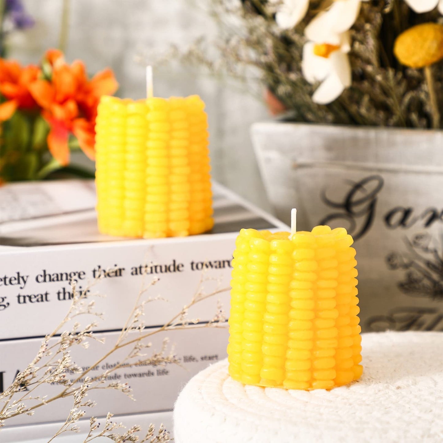Coume 2 Pieces Corn Candle Decorations Corn Themed Party Decorations for Birthday Party Home Table Office, Bluebell Fragrance