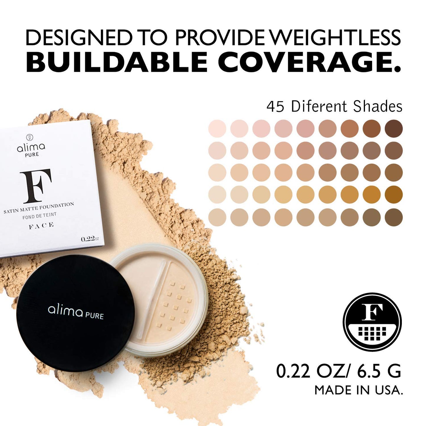 Alima Pure Satin Matte Foundation Loose Mineral Powder Foundation Makeup. 15 oz/4.5g