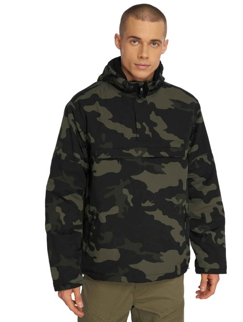 Brandit Individual Wear Men's Fleece-Lined Quarter Zip Windbreaker Pullover - Lightweight Weatherproof Casual Outdoor Jacket, Dark Camo, Small