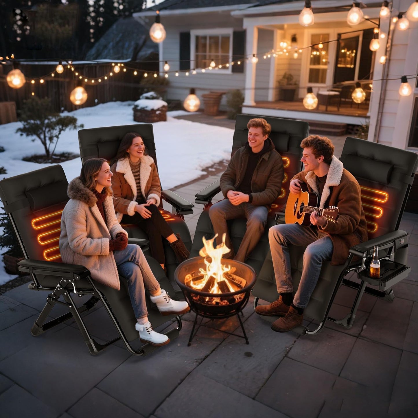 Suteck Heated Zero Gravity Chair, 29" XL Oversized Reclining Lounge Chair with 3 Heat Levels for Back & Seat, Armrest Pads, Cushion & Headrest, Upgraded Lock & Footrest, 500LBS(Battery Not Included)