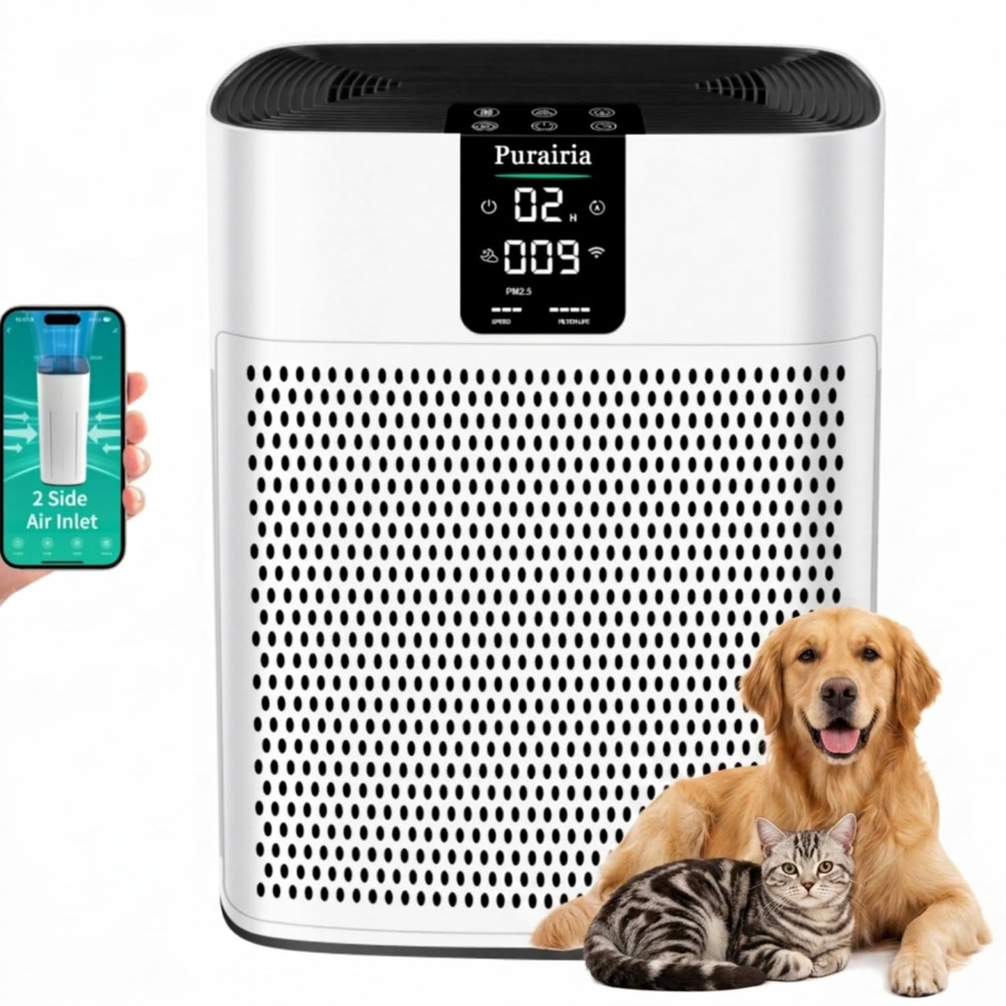 Air Purifiers for Home Large Room Up to 2400 sq.ft, HEPA Air Purifier for Pets Hair Dander Odor, Smart Air Cleaner with Sleep Mode 22dB, App Control, Air Quality Sensor Bedroom Office (Bright White)