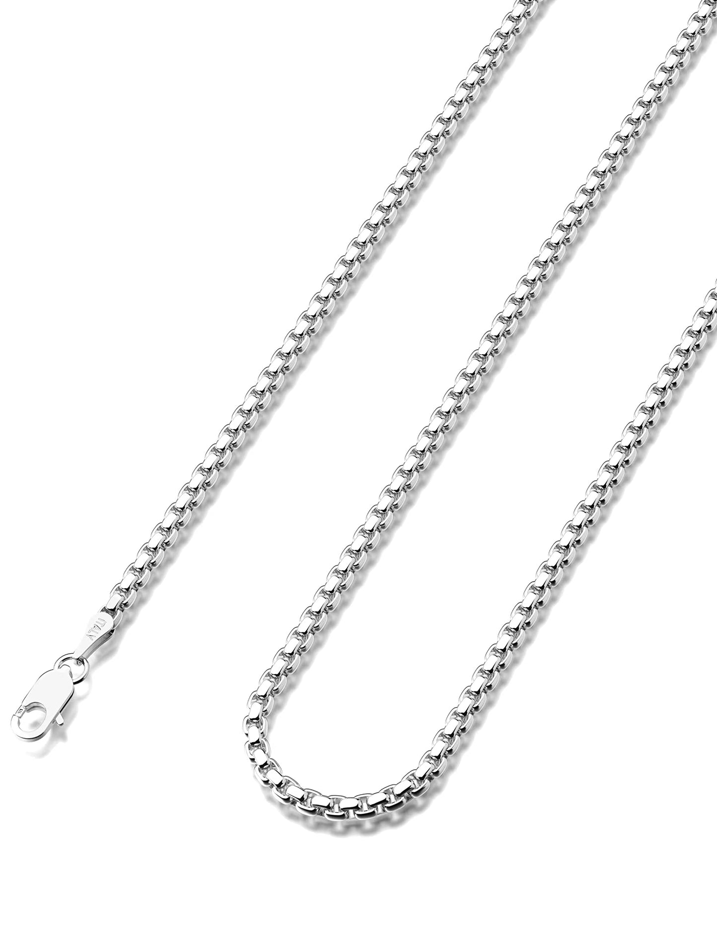 Waitsoul 925 Sterling Silver Box Chain Lobster Clasp 2mm Silver Chain for Women Men Silver Necklace Chain 16-30 Inches (26)