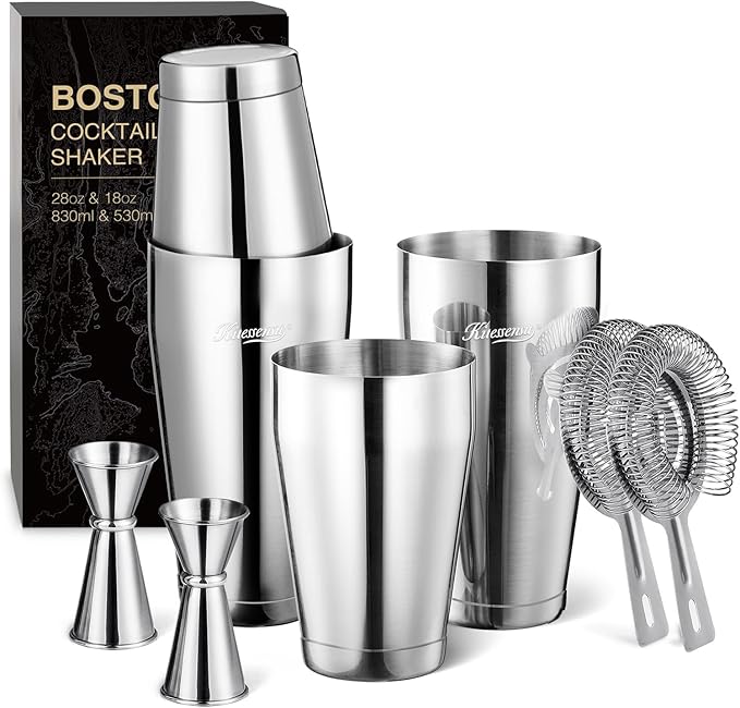 KITESSENSU Boston Cocktail Shaker Set, 8-Piece Professional Bartender Kit with Stainless Steel Martini Drink Mixer, Hawtho...