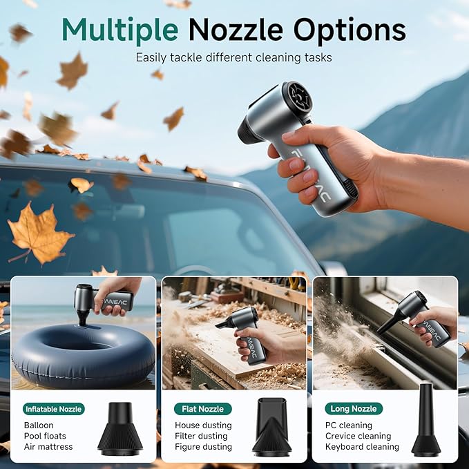 X115 Compressed Air Duster - 130000RPM Ultra Power Electric Air Duster, 3-Gear Speed Mini Dust Blower for Computer, Keyboard, Electronics Indoor and Outdoor