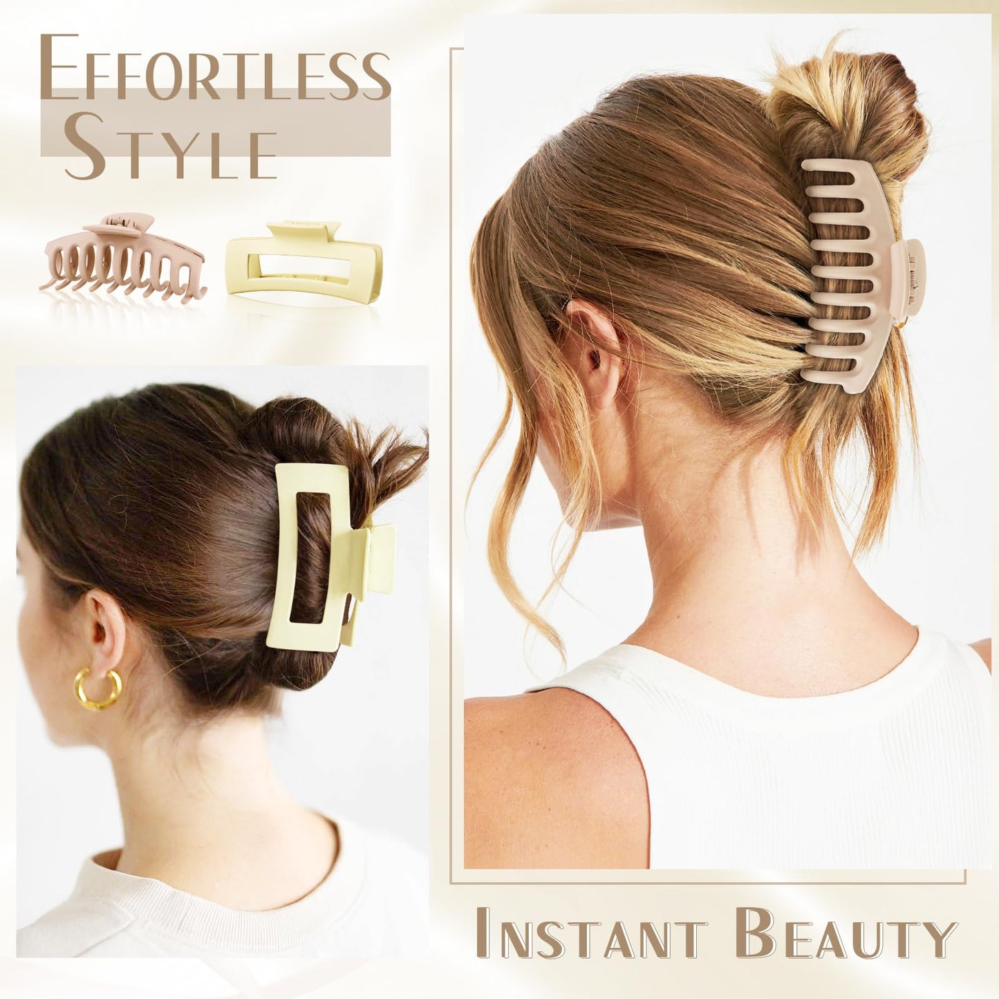 TOCESS Big Claw Clips for Women & Girls, 8 Pack 4.33 Inch Matte Jumbo Hair Claw Clips, Strong Hold Non-Slip Rectangle Hair Clamp